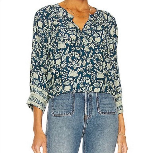 Natalie Martin Tops - Natalie Martin Remy Teal Blue Floral Silk Blouse